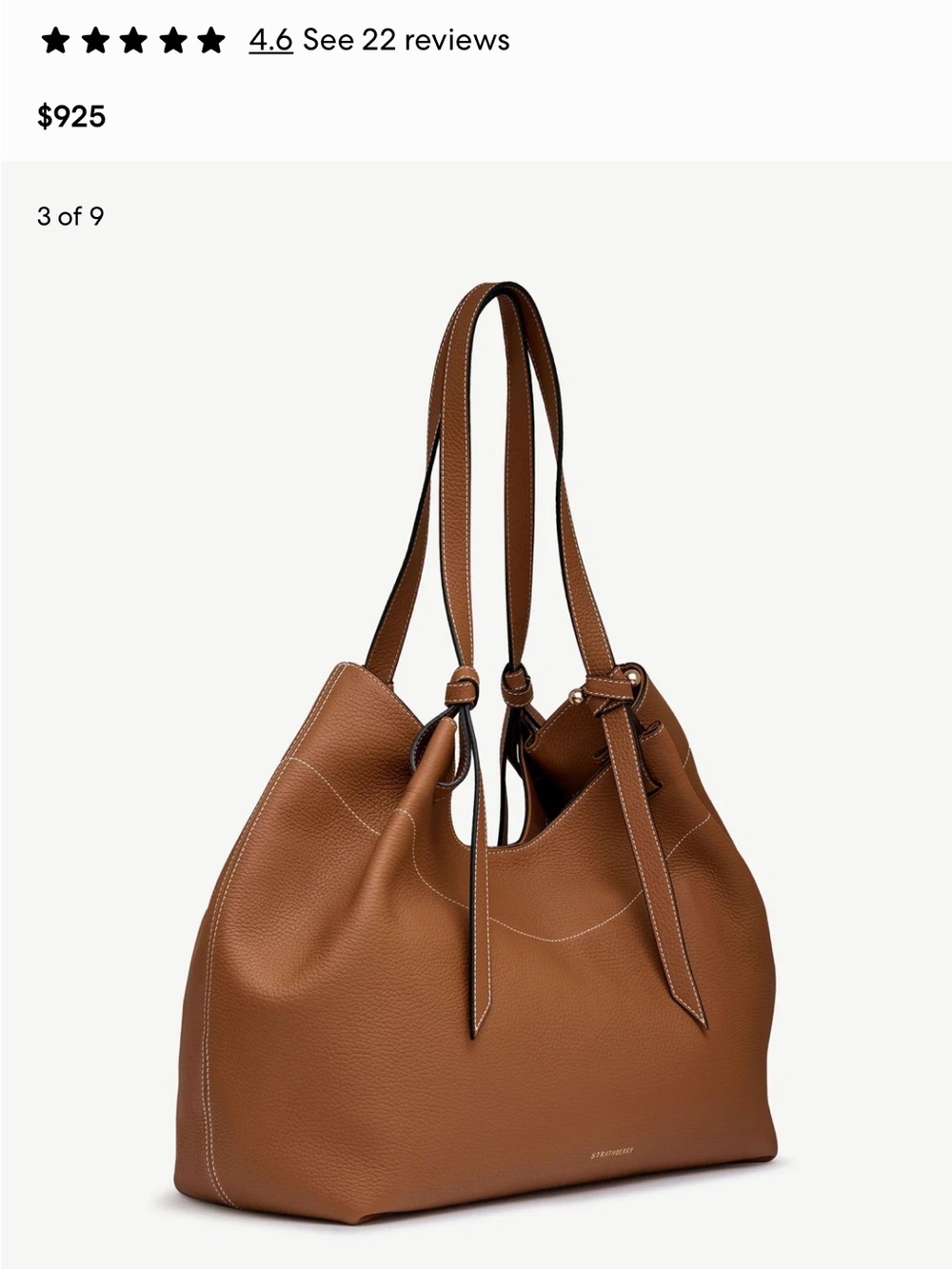 Strathberry Barra Tote Tan Leather Shoulder Tote Bag - Elegant Everyday Style - Picture 11 of 13